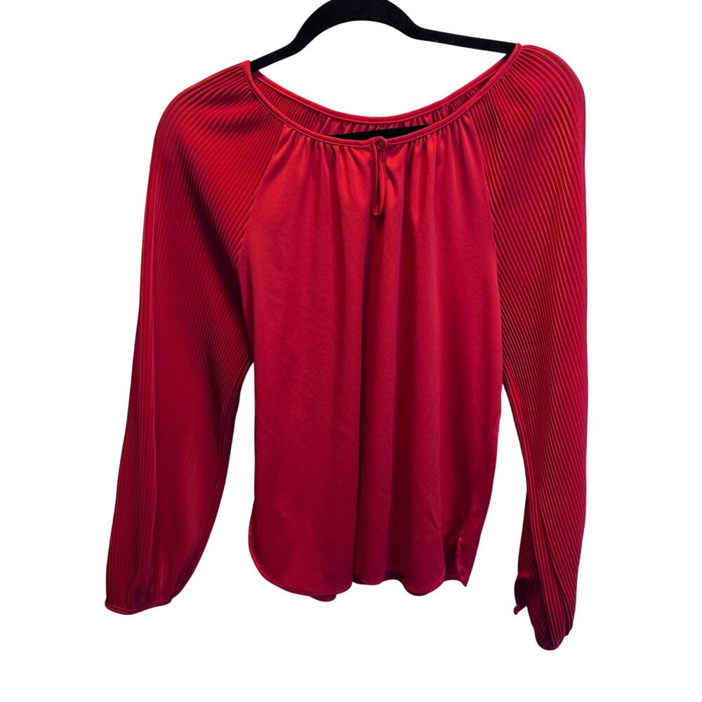 Vintage Rhoda Lee Red Pleated Long Sleeve Blouse Top Size 12 Accordion Pleat 70s